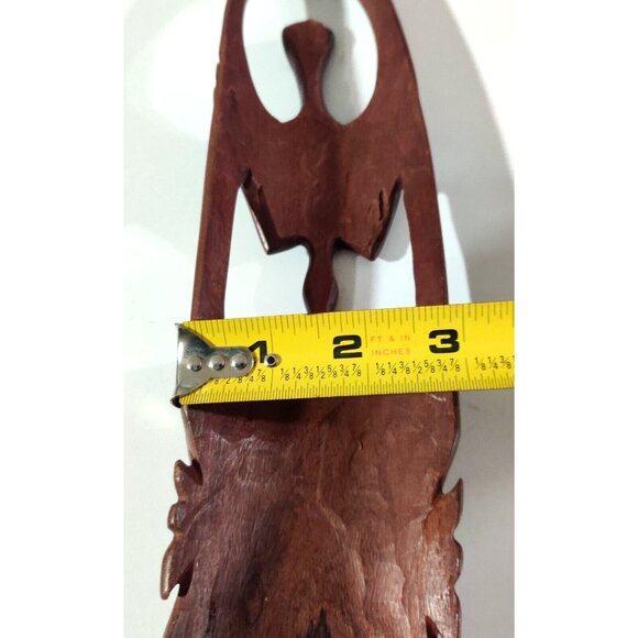 VINTAGE Folk Art Hand Carved Wood Face Tribal Wall Art Woman Long Mask 13.5x3" - Picture 14 of 15